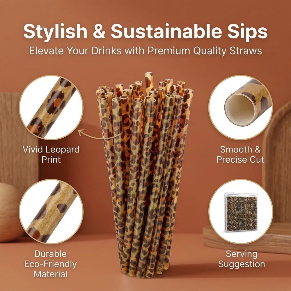 Reusable Straw - Trendy Leopard Print Drinking Straws Eco-Friendly